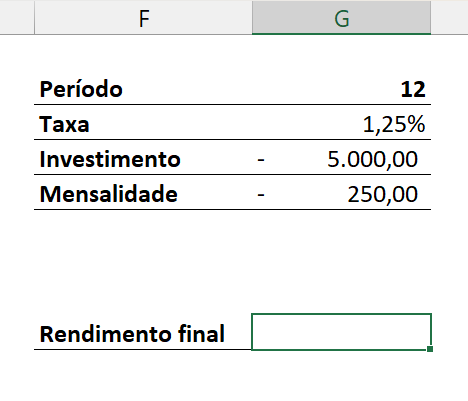 Calcular Rendimentos no Excel, vf