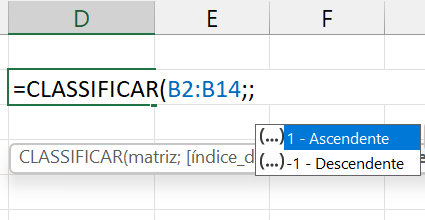 Classificar Dados no Excel 365, ordem da função classificar