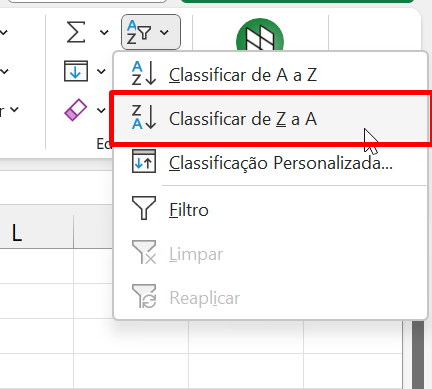 Classificar Dados no Excel 365, ordem