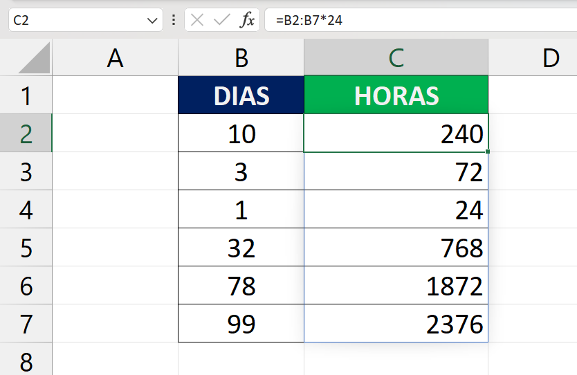 Converter Dias Para Horas no Excel, resultado do cálculo