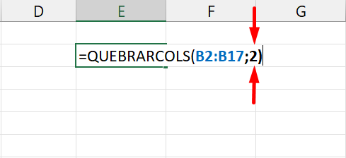 Função QUEBRACOLS no Excel 365, número de linhas