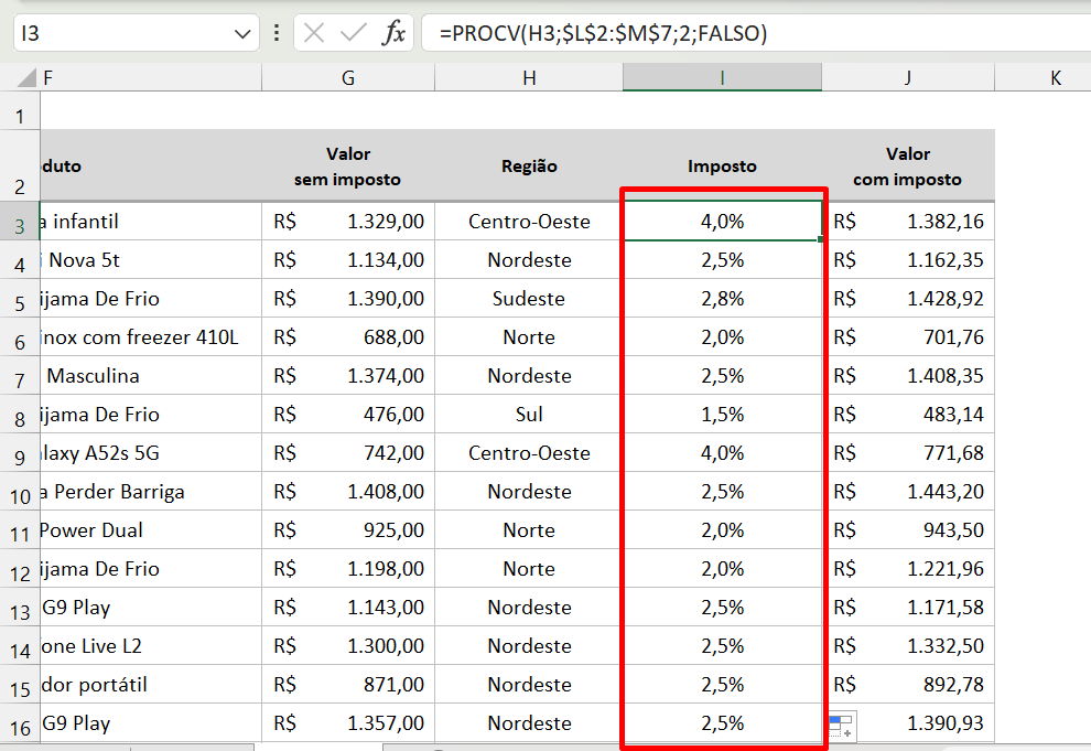 Inteligência Artificial no Excel, resultado do procv