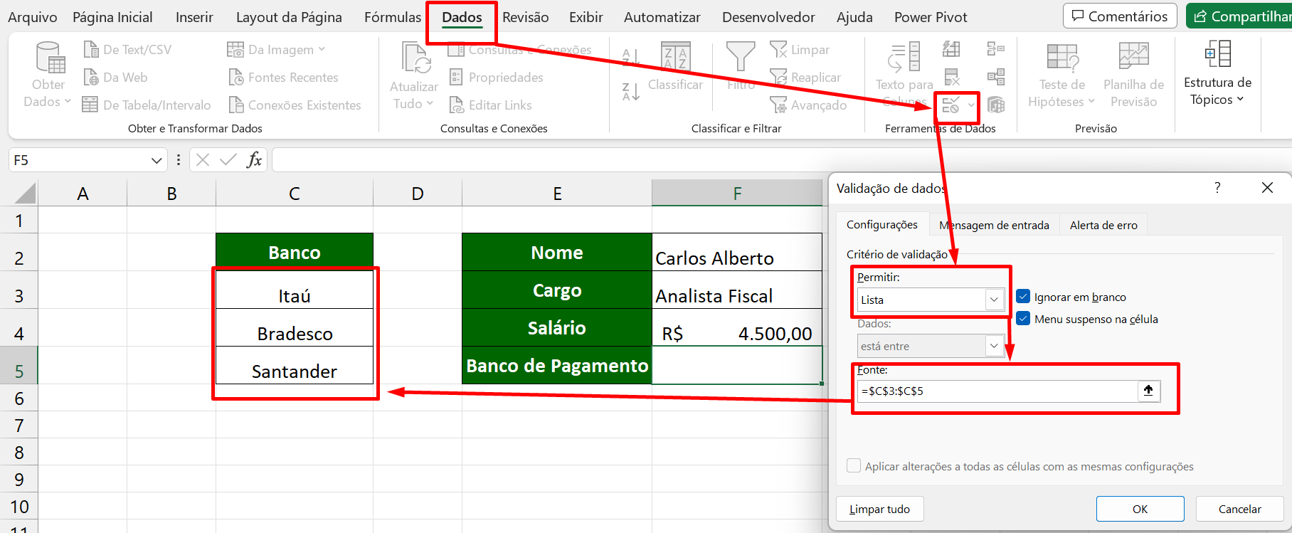 Mensagem de ALERTA no Excel, validação de dados