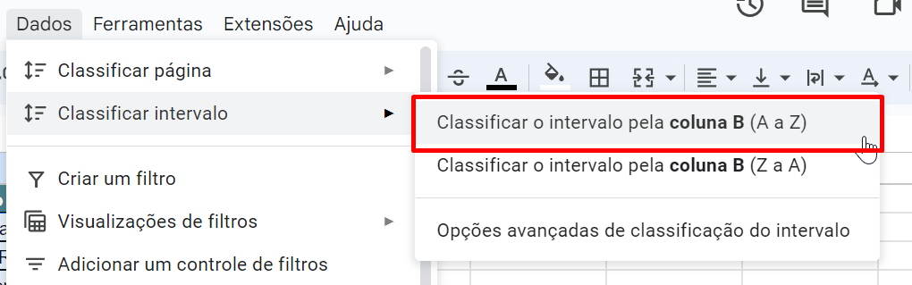 ORDEM ALFABÉTICA no Planilhas Google, A-Z