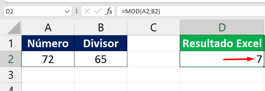 Resto de uma Divisão no Excel, resultado função mod