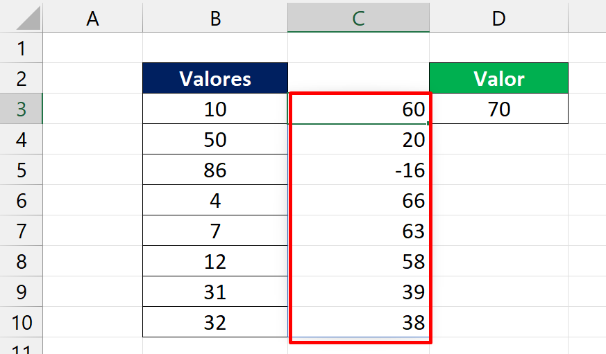 Valor Procurado no Excel, resultado da subtração