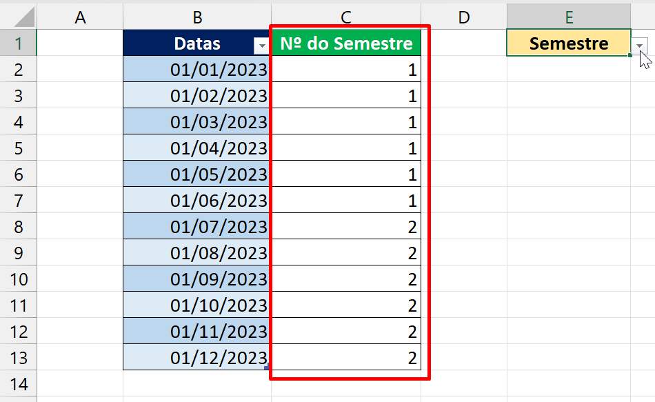 Bimestres e Trimestres no Excel, resultado
