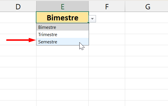 Bimestres e Trimestres no Excel, seleção