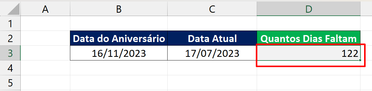 Calcular a Diferença Entre Datas, resultado subtração