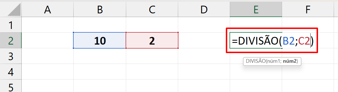 Criar Funções para o Excel, função divisão