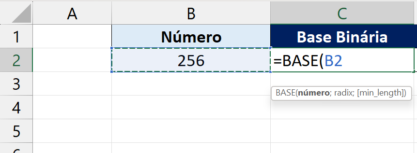 Função BASE no Excel, número