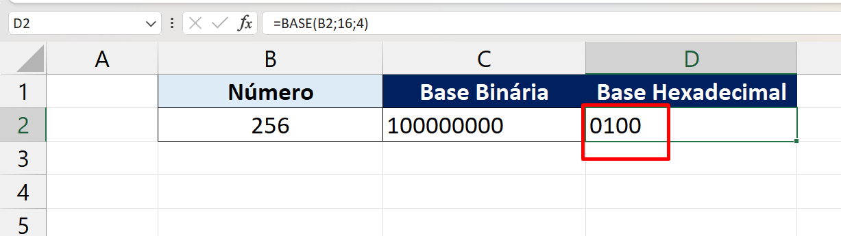 Função BASE no Excel, zero a esquerda