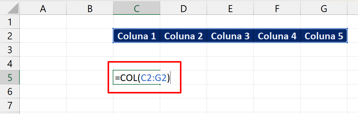 Funções COL e COLS no Excel, intervalo
