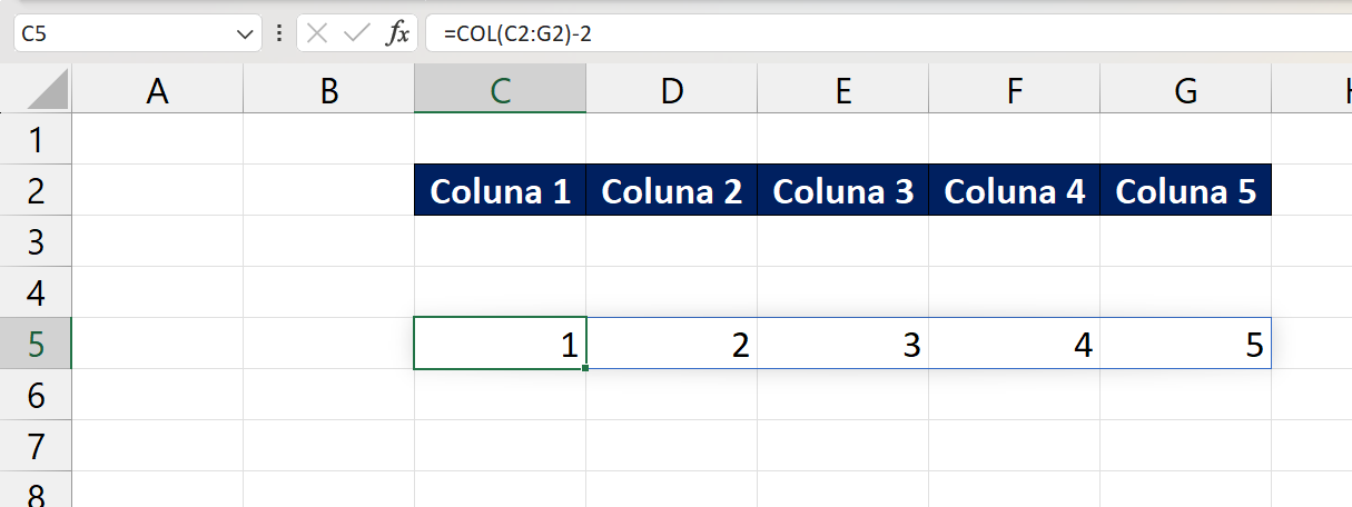 Funções COL e COLS no Excel, números