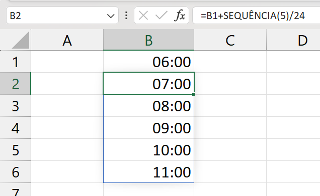 Horários da Manhã no Excel, resultado sequência