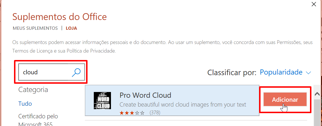 Nuvem de Palavras no PowerPoint, cloud