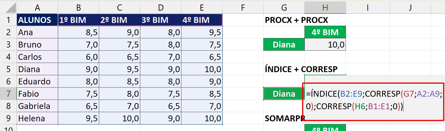 Pesquisa Bidirecional no Excel 365, índice e corresp