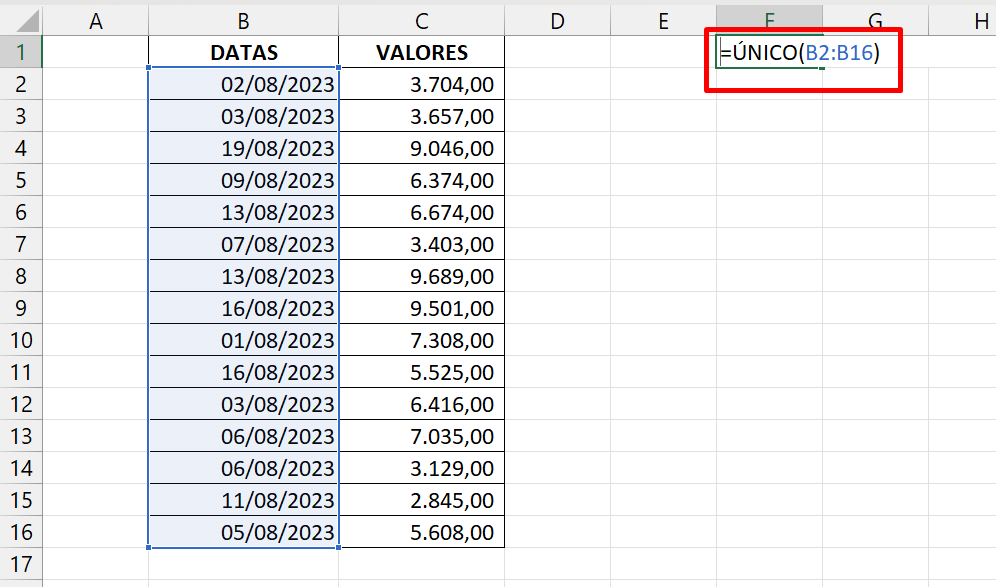 Agrupar Dados no Excel, função único