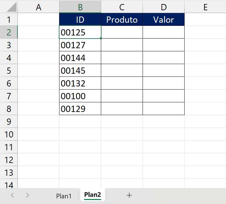 Comparar Duas Planilhas no Excel, tabela