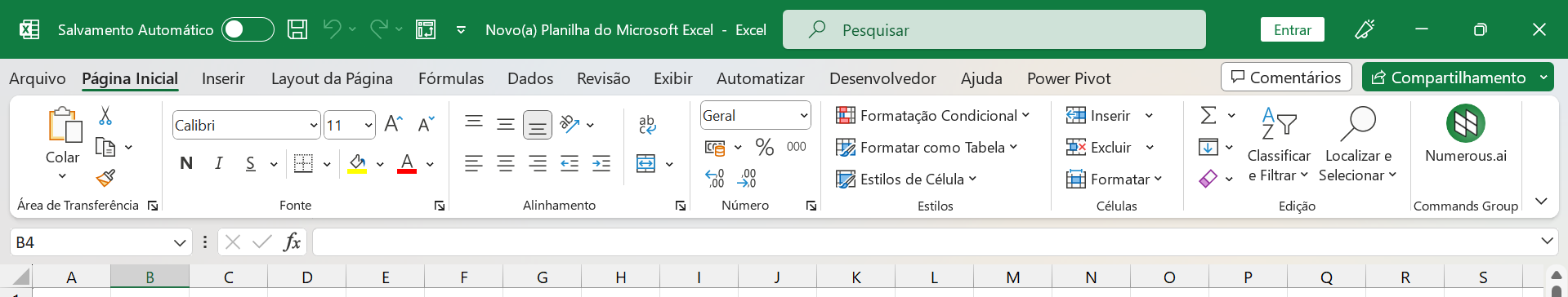 Faixa de Opções no Excel