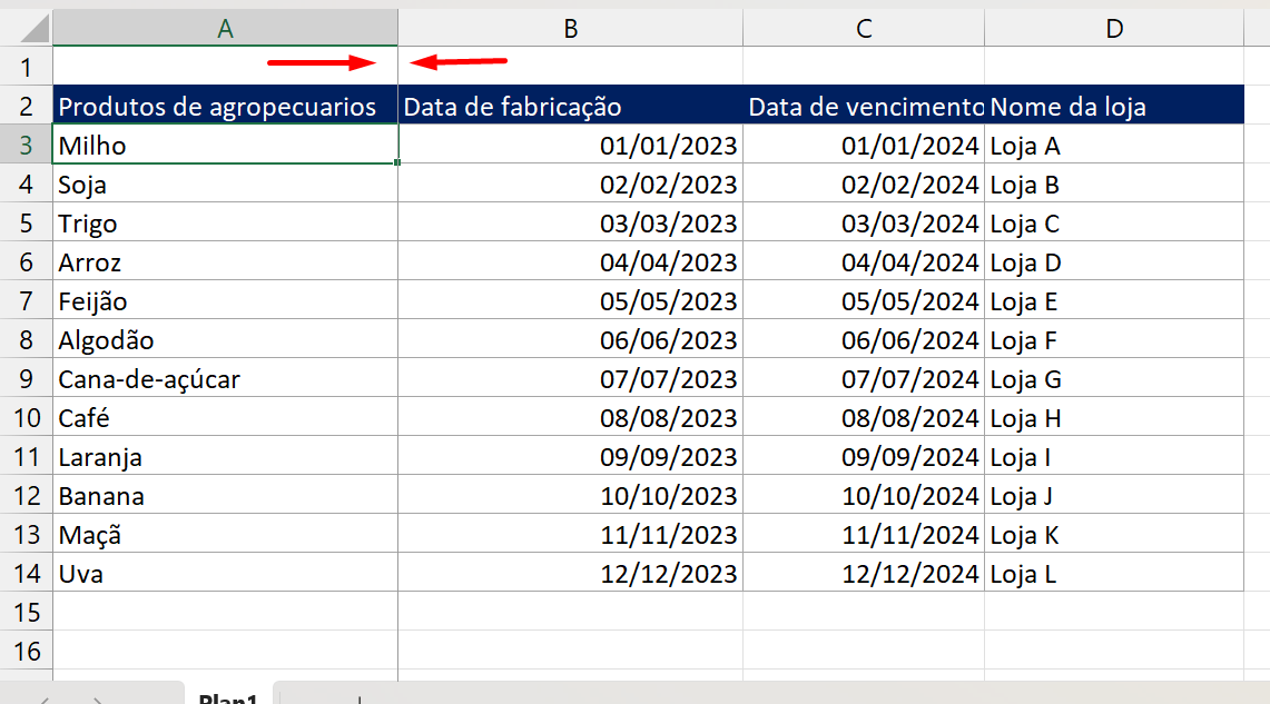 Fixar Linha no Excel, primeira coluna