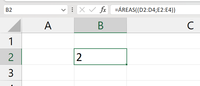 Função ÁREAS no Excel 365, resultado colunas