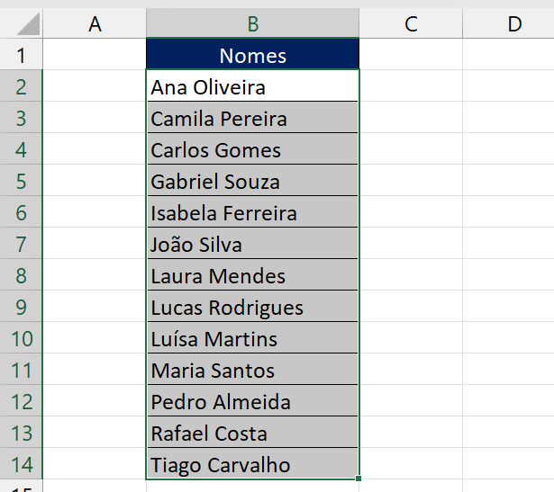 Ordem Alfabética no Excel, resultado ferramenta classificar