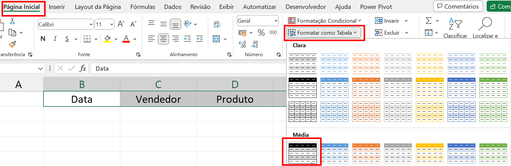 Planilha no Excel, formatar