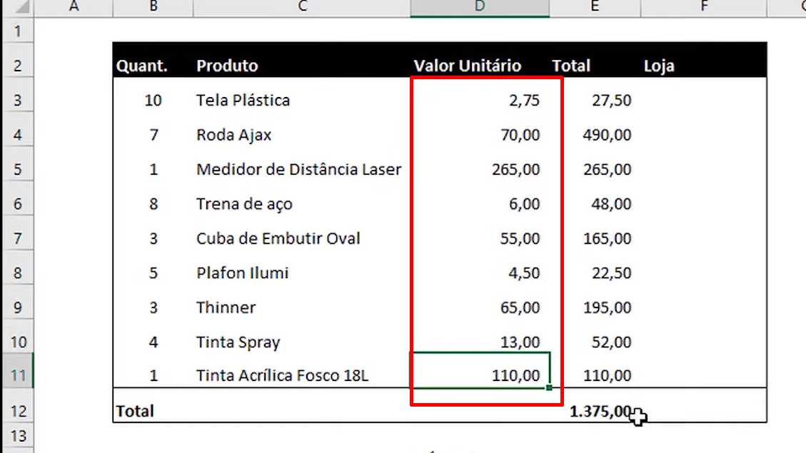 Comparação de Preços no Excel, resultado mínimo