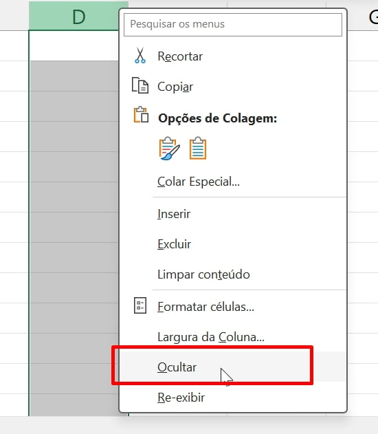 Desocultar Colunas no Excel