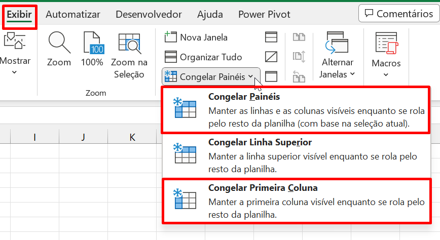 Fixar uma Coluna no Excel