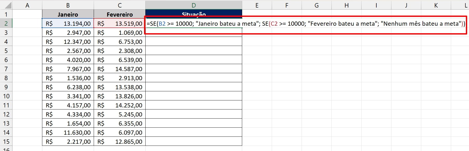 Fórmula SE no Excel, função se entre valores