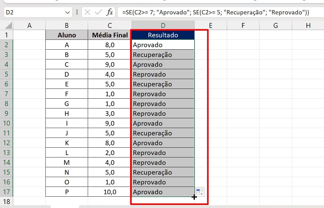 Fórmula SE no Excel, resultado função e condições