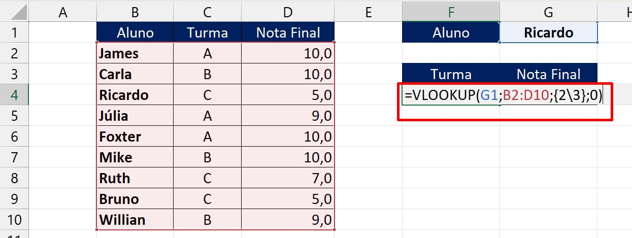 Função VLOOKUP, exemplo 2