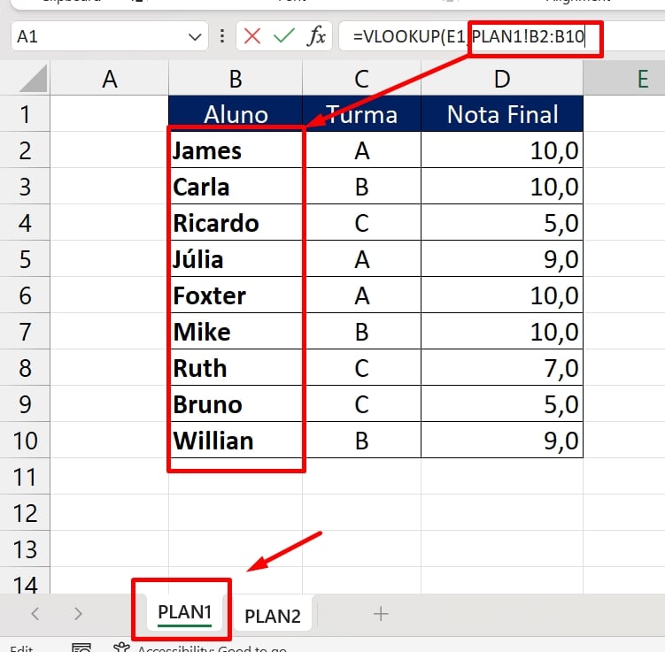 Função VLOOKUP, intervalo