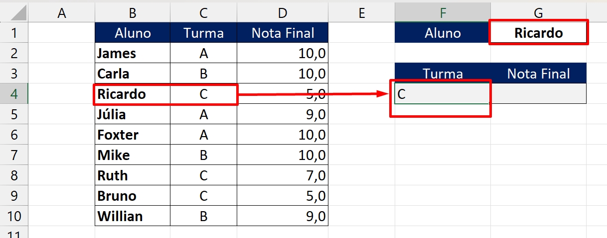 Função VLOOKUP, resultado