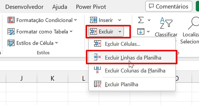 Linhas em Branco no Excel,excluir linha