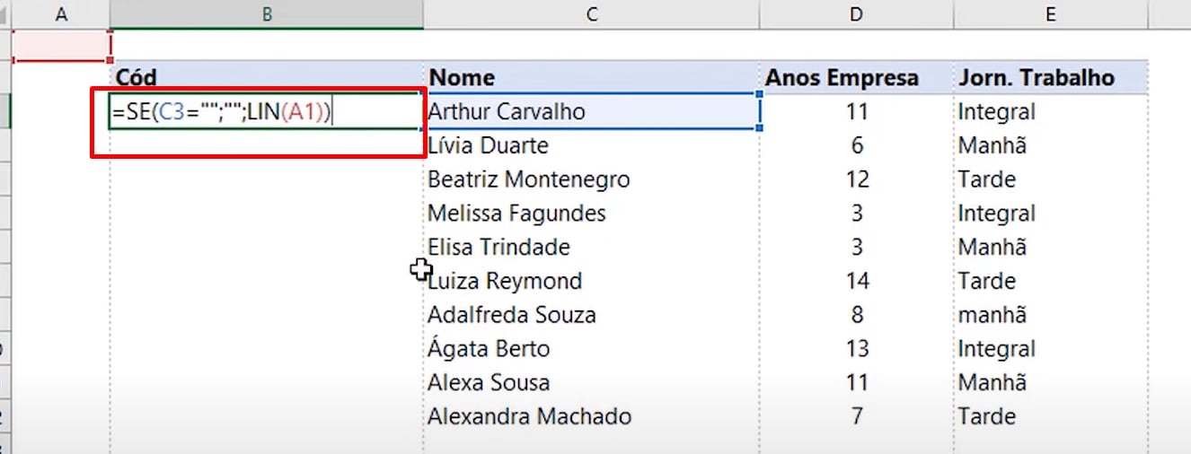 Numeração Automática no Excel, SE