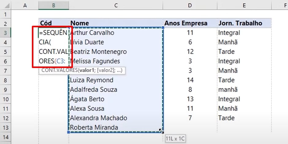 Numeração Automática no Excel, sequência