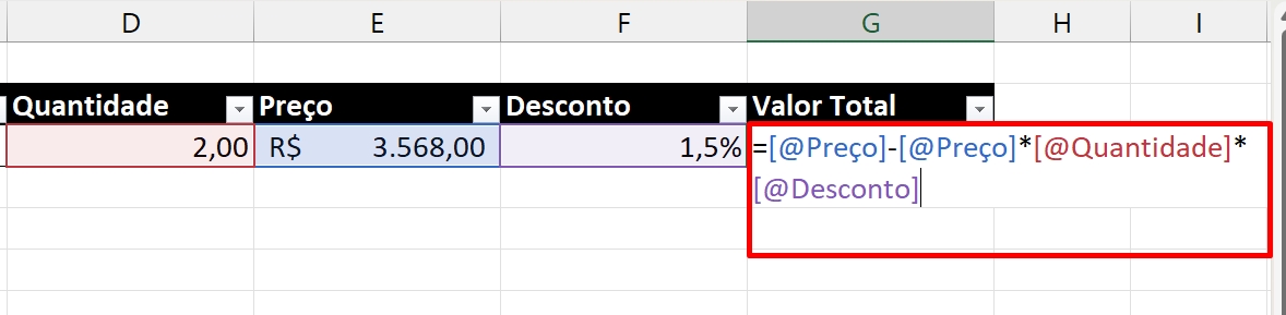 Planilha de Vendas no Excel, cálculo
