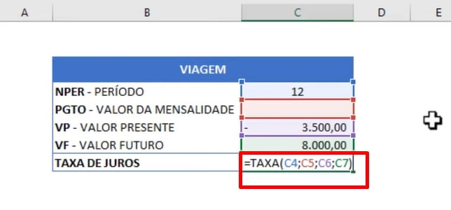 Taxa de JUROS no EXCEL, função taxa
