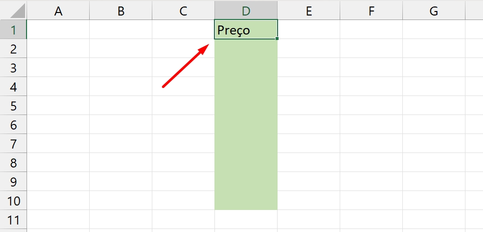 Coluna no Excel, resultado da formatação da tabela