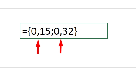 Matriz Entre Chaves { } no Excel, decimais