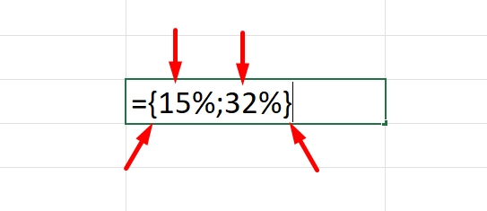 Matriz Entre Chaves { } no Excel, porcentagem