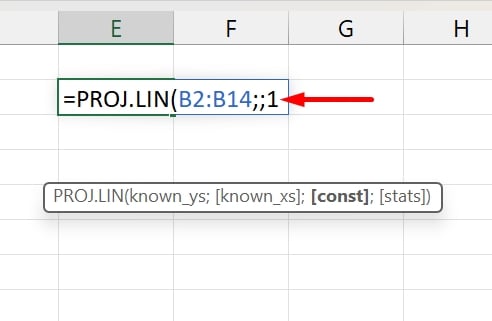 Tendência Linear no Excel, constante