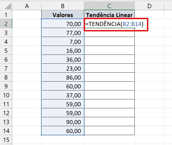 Tendência Linear no Excel, função tendência