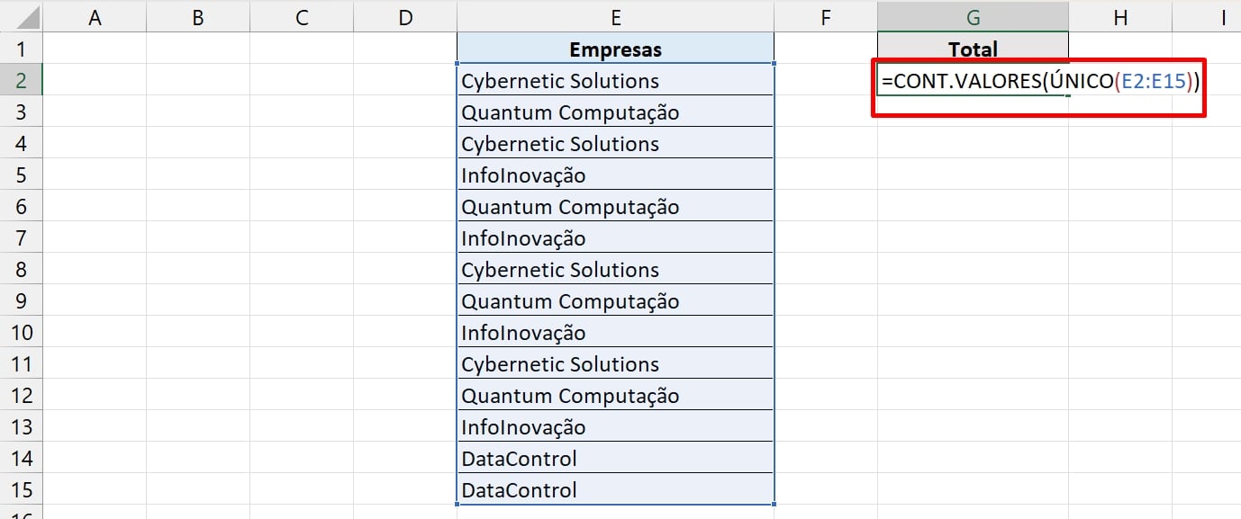 Contar Sem Repetição no Excel, fórmula