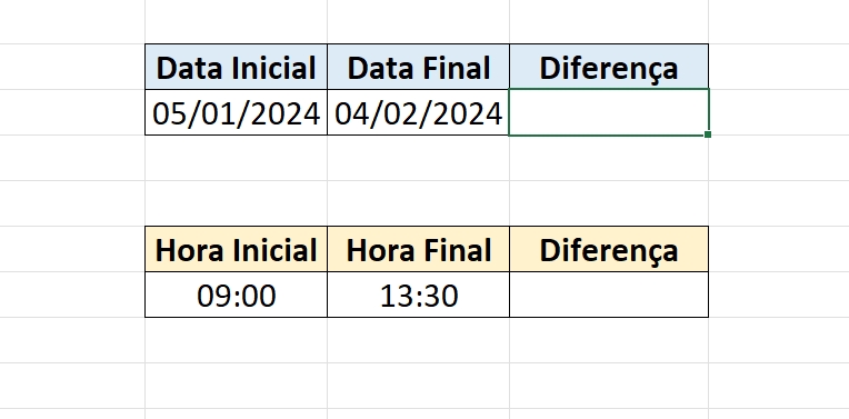 Diferença de Datas e Horas no Excel