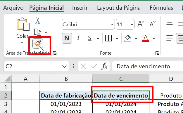 Pincel de Formatação no Excel, copiar