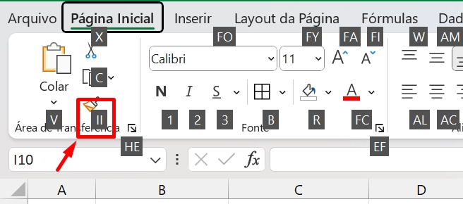 Pincel de Formatação no Excel, outra tecla